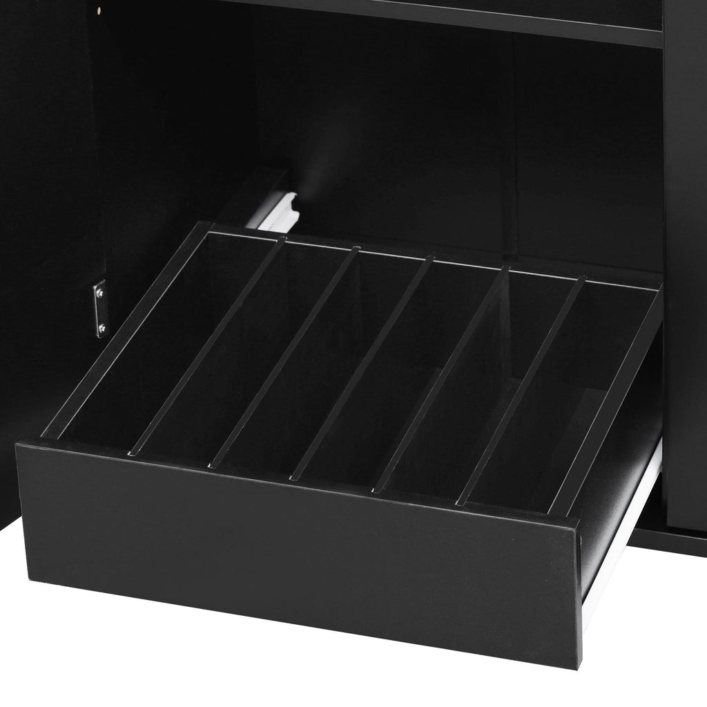 K&K 47.2' Farmhouse Kitchen Island with Drop Leaf, Kitchen Storage Island with Removable Side Racks, Two Drawers, Rolling Kitchen Cart on Wheels with Towel Rack, for Home, Kitchen, Dining Room, Black