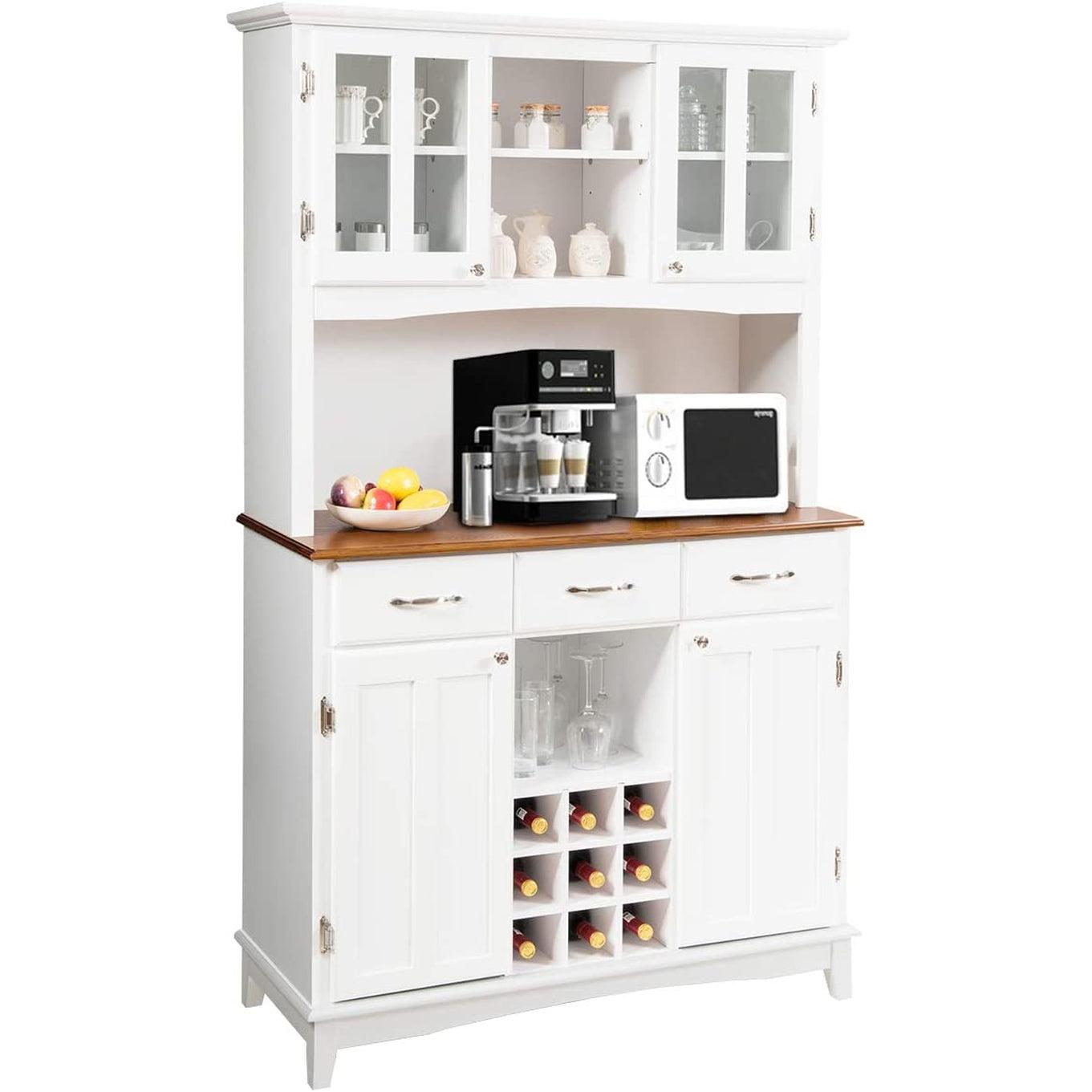 White Kitchen Hutch Sideboard With Built In Wine Rack