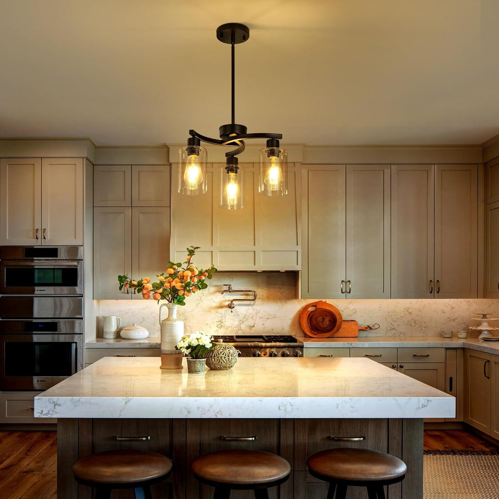 Three Light Black Dining Chandeliers For Kitchen Island