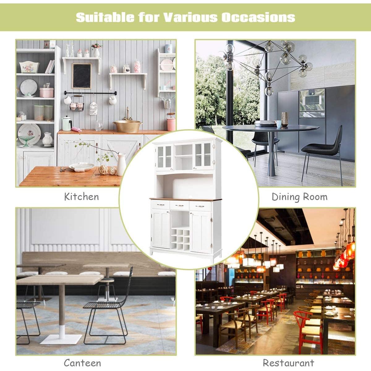 White Kitchen Hutch Sideboard With Built In Wine Rack