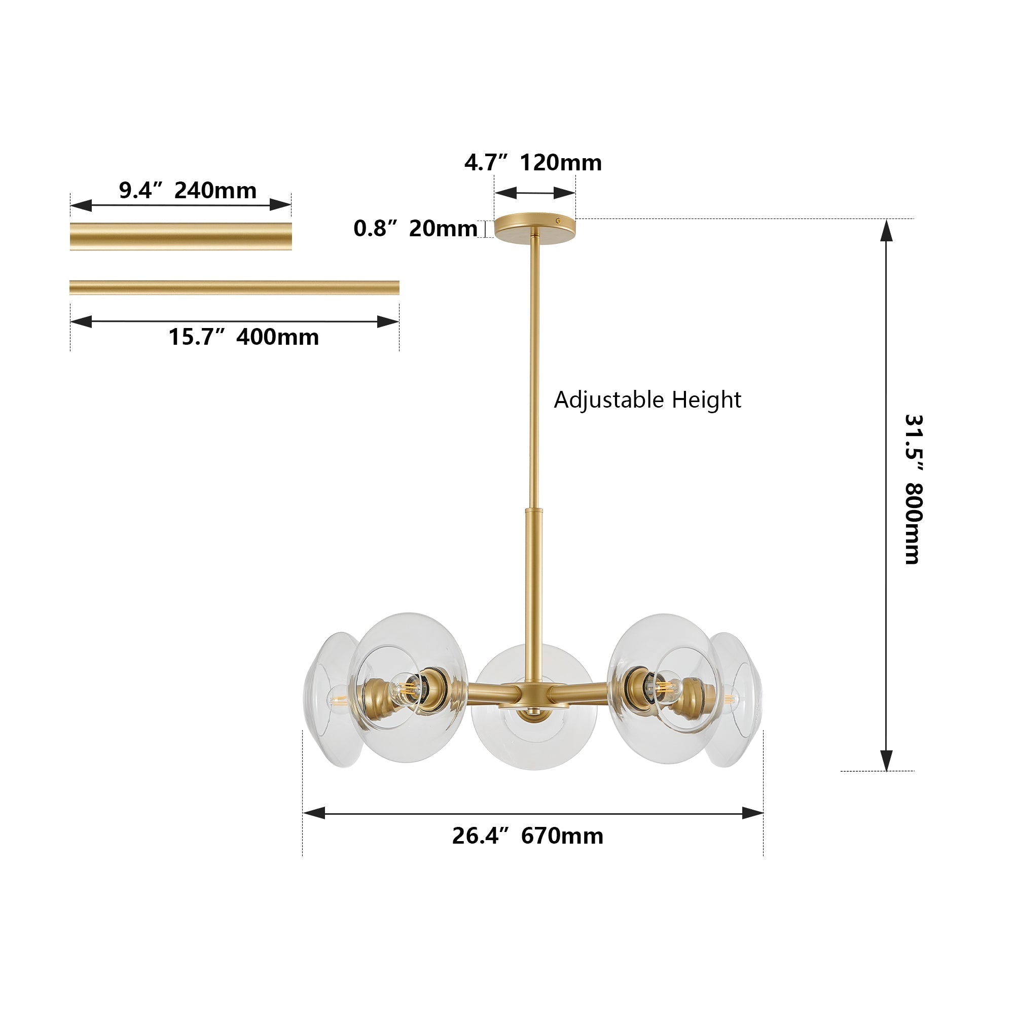26" Modern Gold 5-Light Sputnik Chandelier with Clear Glass Shades