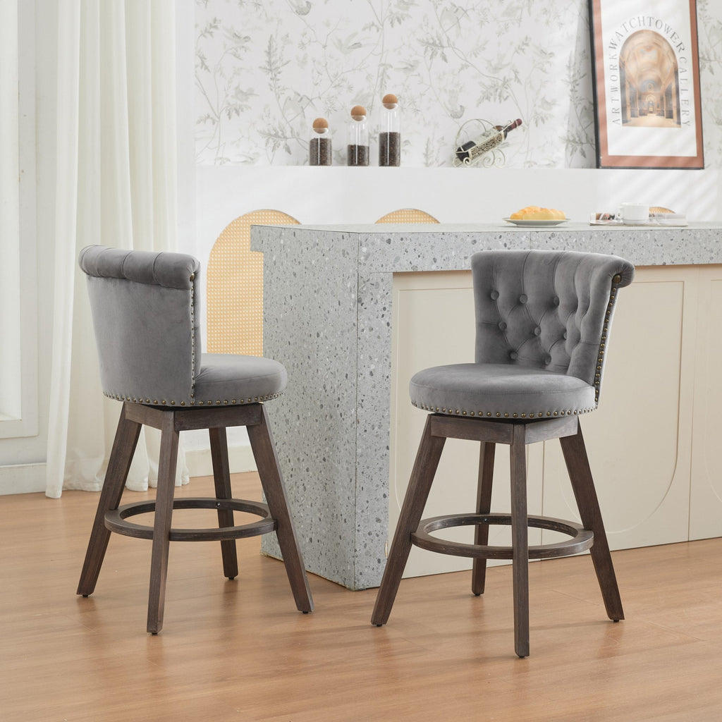 26" Counter Height Bar Stools Set of 2 with 360° Swivel and Velvet Upholstery