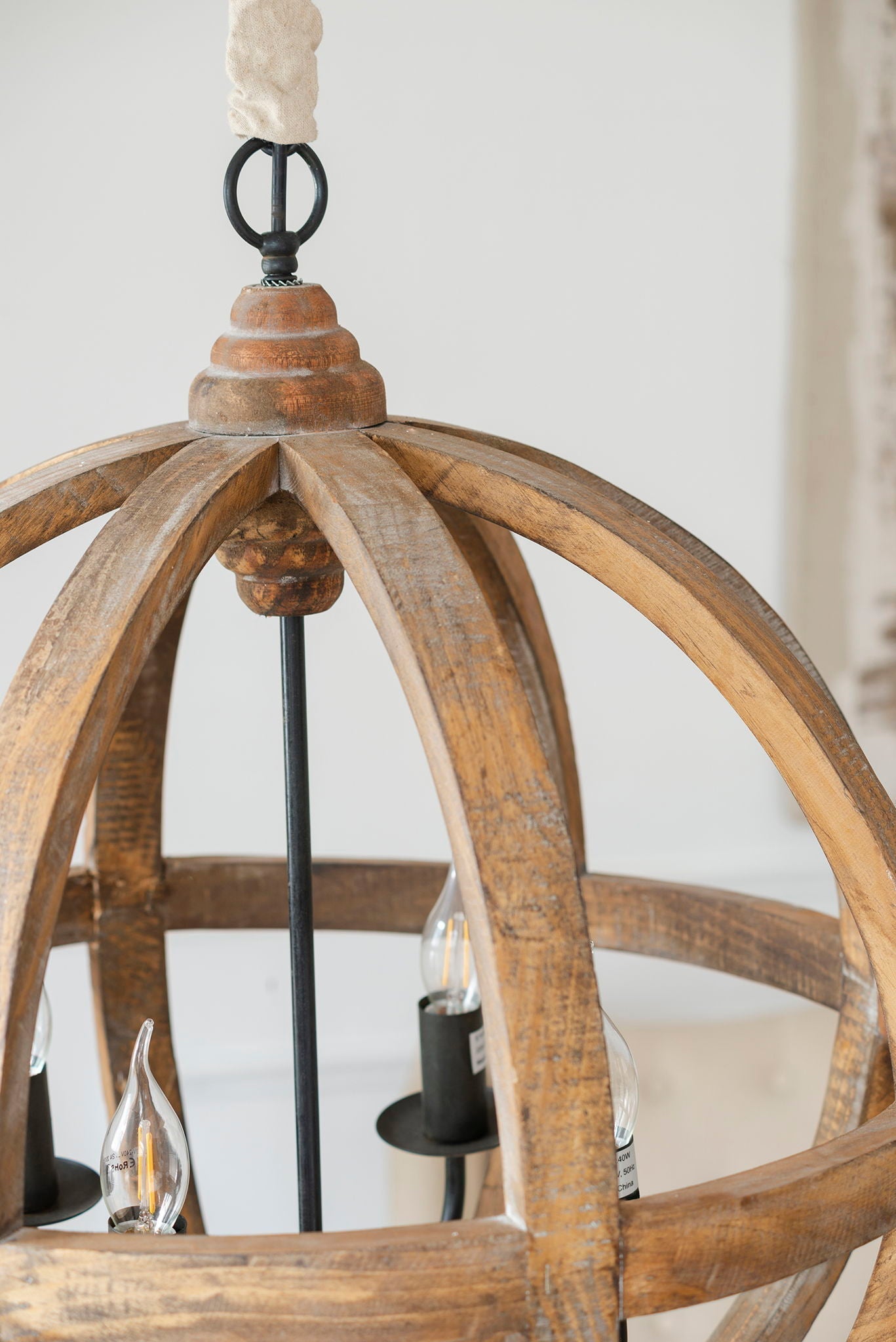 4 Light Wood Chandelier with Adjustable Chain