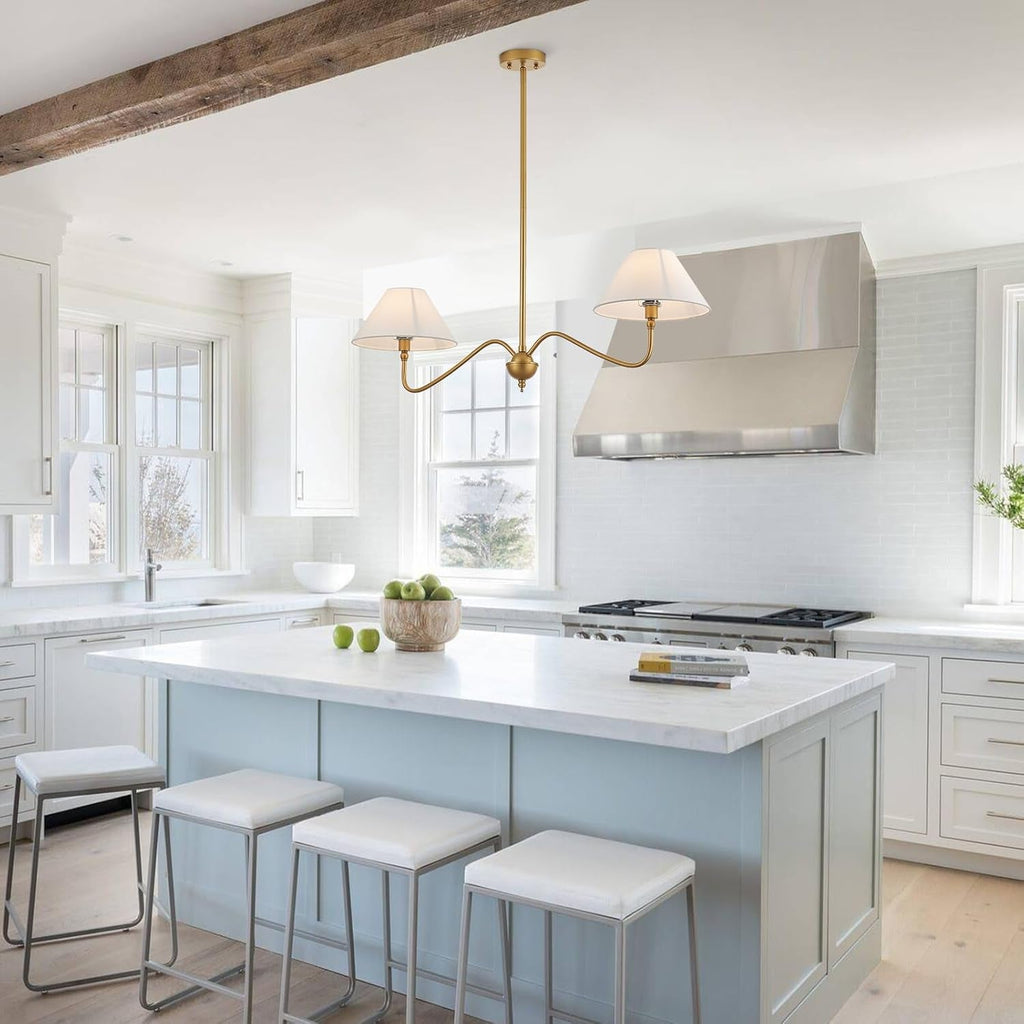 Goldtone Linear 2 Light Chandelier For Kitchen Island