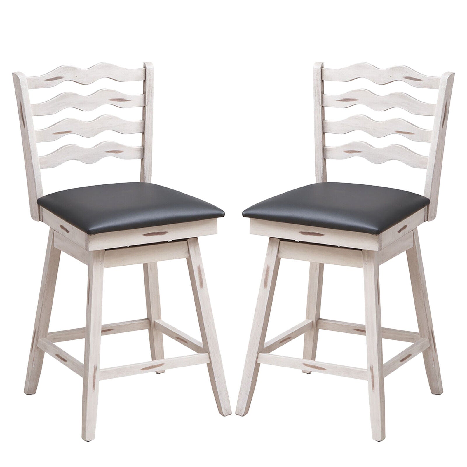 360° Swivel Bar Stools with Rubber Wood Frame and Ergonomic Backrest and Footrest-25 inches
