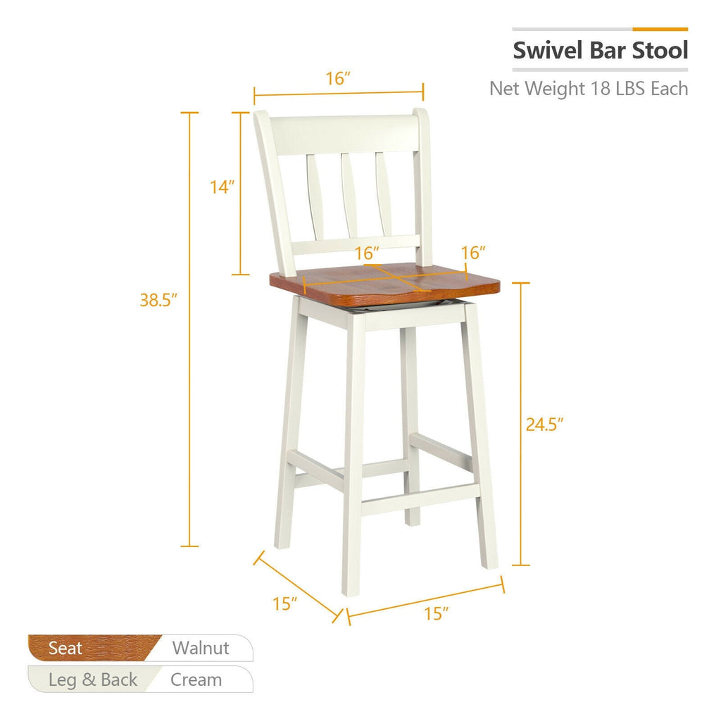24.5 Inches Set of 2 Swivel Bar Stools with 360° Swiveling-White