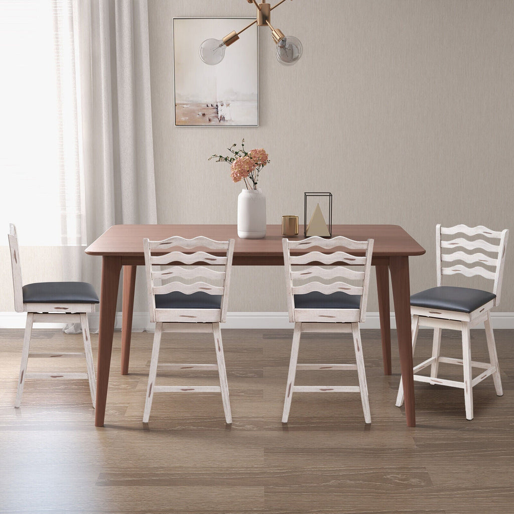 360° Swivel Bar Stools with Rubber Wood Frame and Ergonomic Backrest and Footrest-25 inches