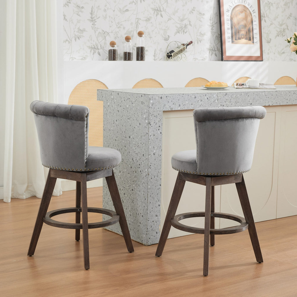 26" Counter Height Bar Stools Set of 2 with 360° Swivel and Velvet Upholstery