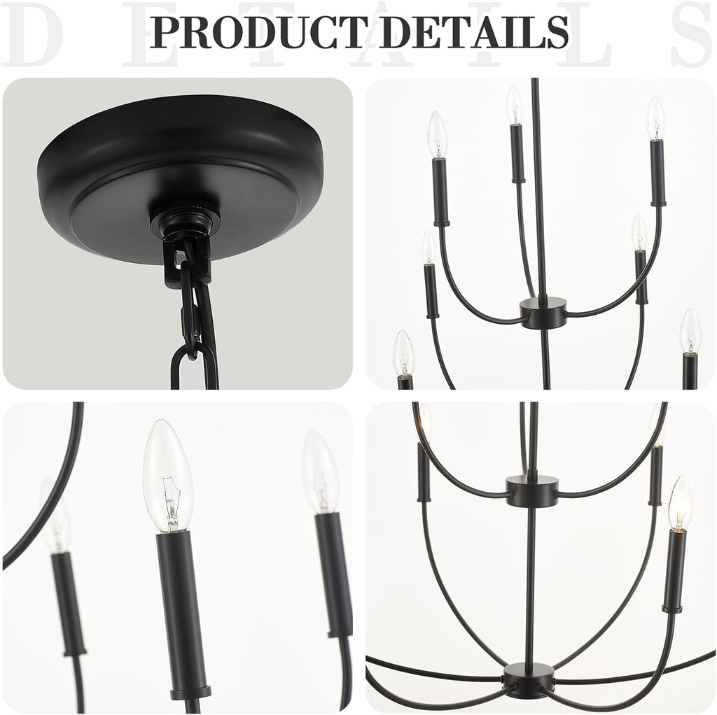 Nine Light Black Chandelier For Entryway Modern Farmhouse