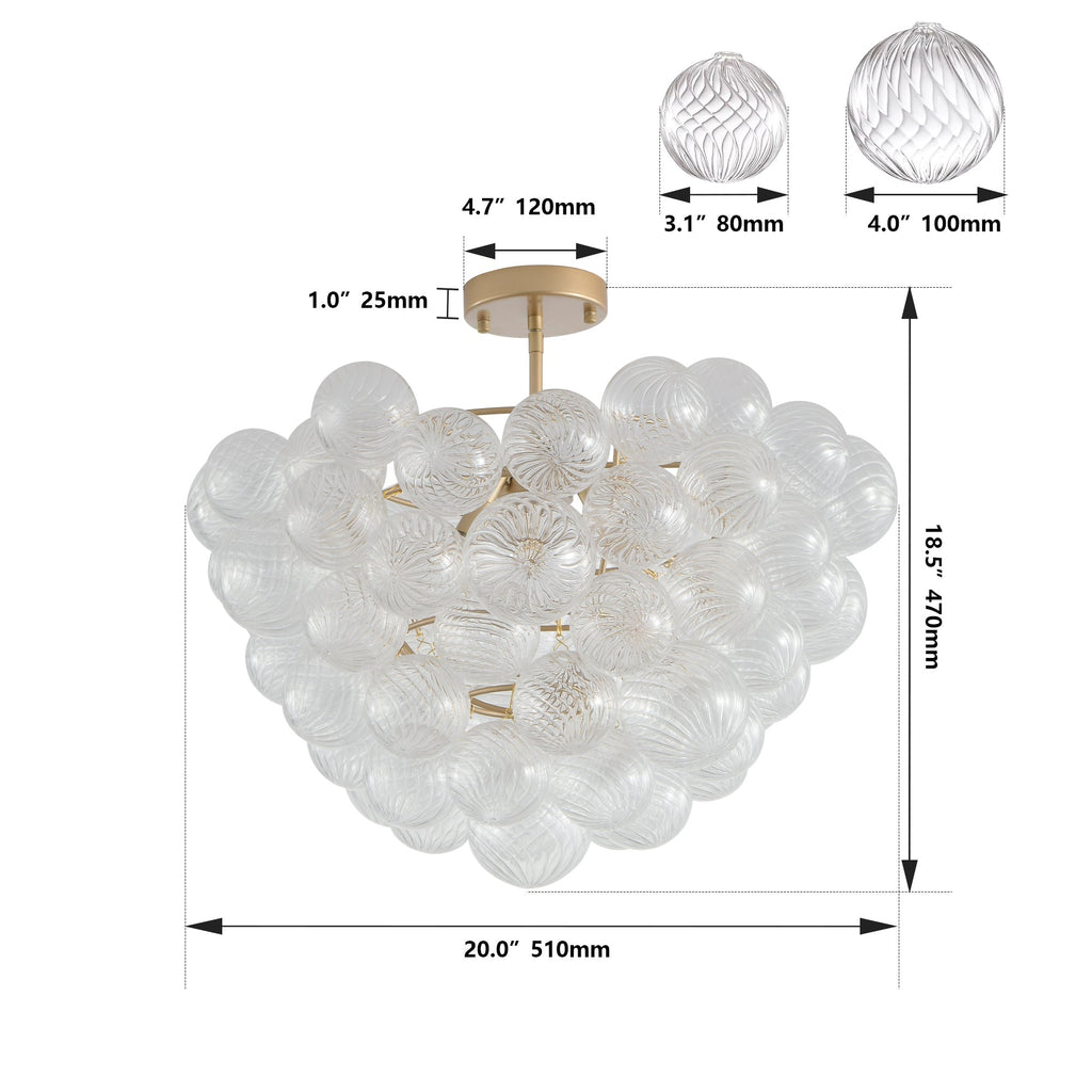 20-Inch Gold Ceiling Pendant Light with Threaded Clear Glass Globe Shade