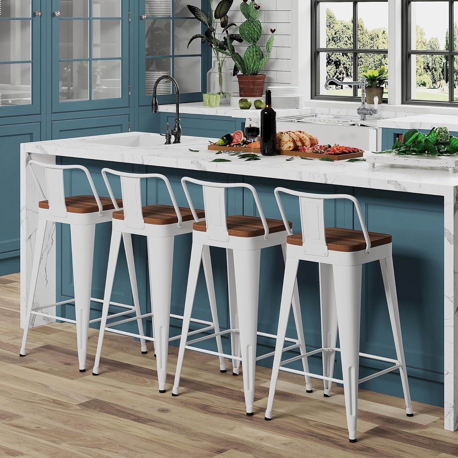 Stylish Set of Four Stackable Counter Height Bar Stools