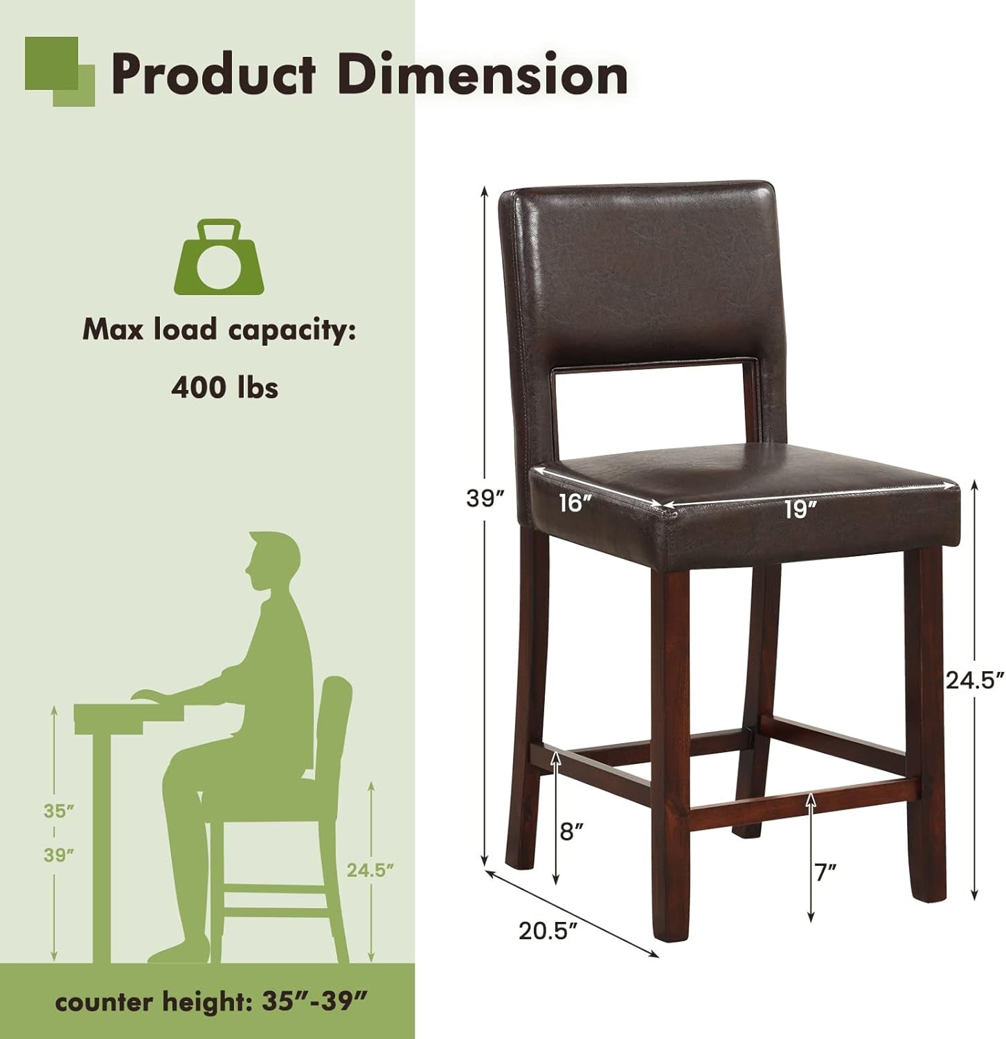 Bar Stool Set of 4 24.5 Inch Counter Height PVC Leather