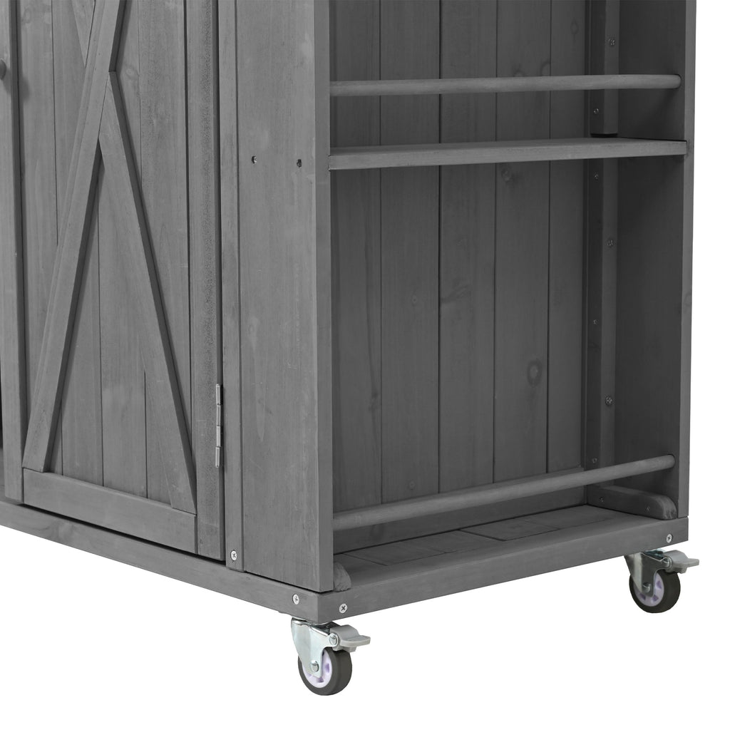 Outdoor Kitchen Island Fir Wood Kitchen Island with Stainless Steel Top, Ample Storage, Towel and Spice Racks, Bottle Opener, Grey