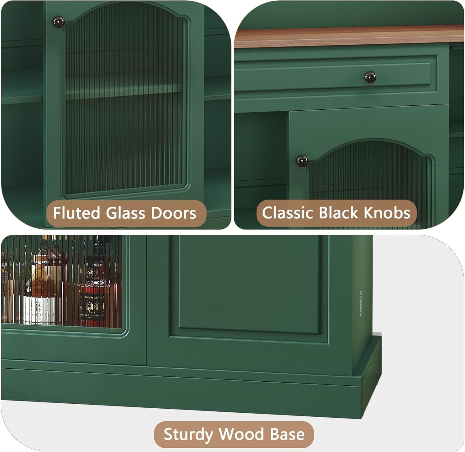 Green Farmhouse Coffee Bar Cabinet With Hutch 48 Inch