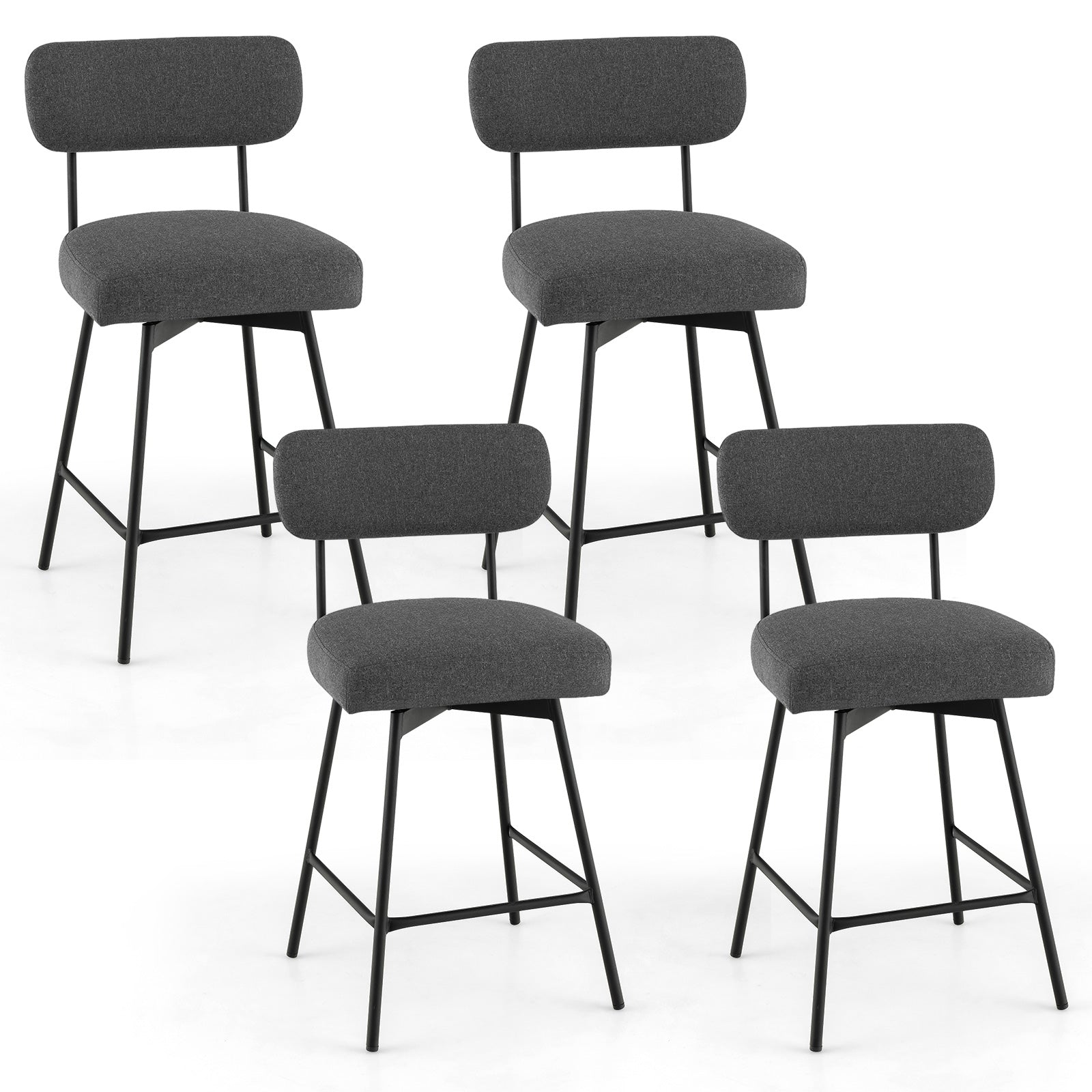 25 Inch 2-Piece Modern Upholstered Bar Stools with Back and Footrests-Gray