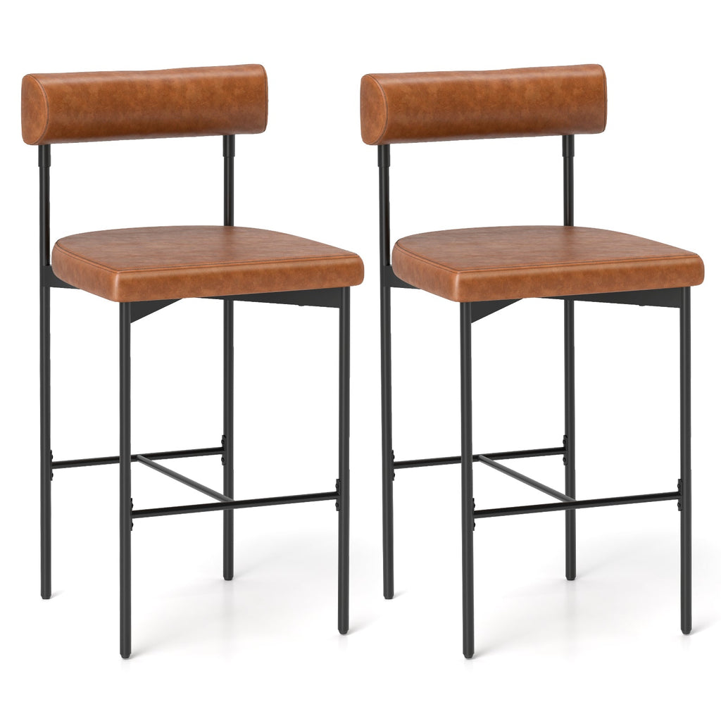 Upholstered Bar Stools Set of 2 Counter Height in brown with backrest, perfect for kitchen or home bar seating.