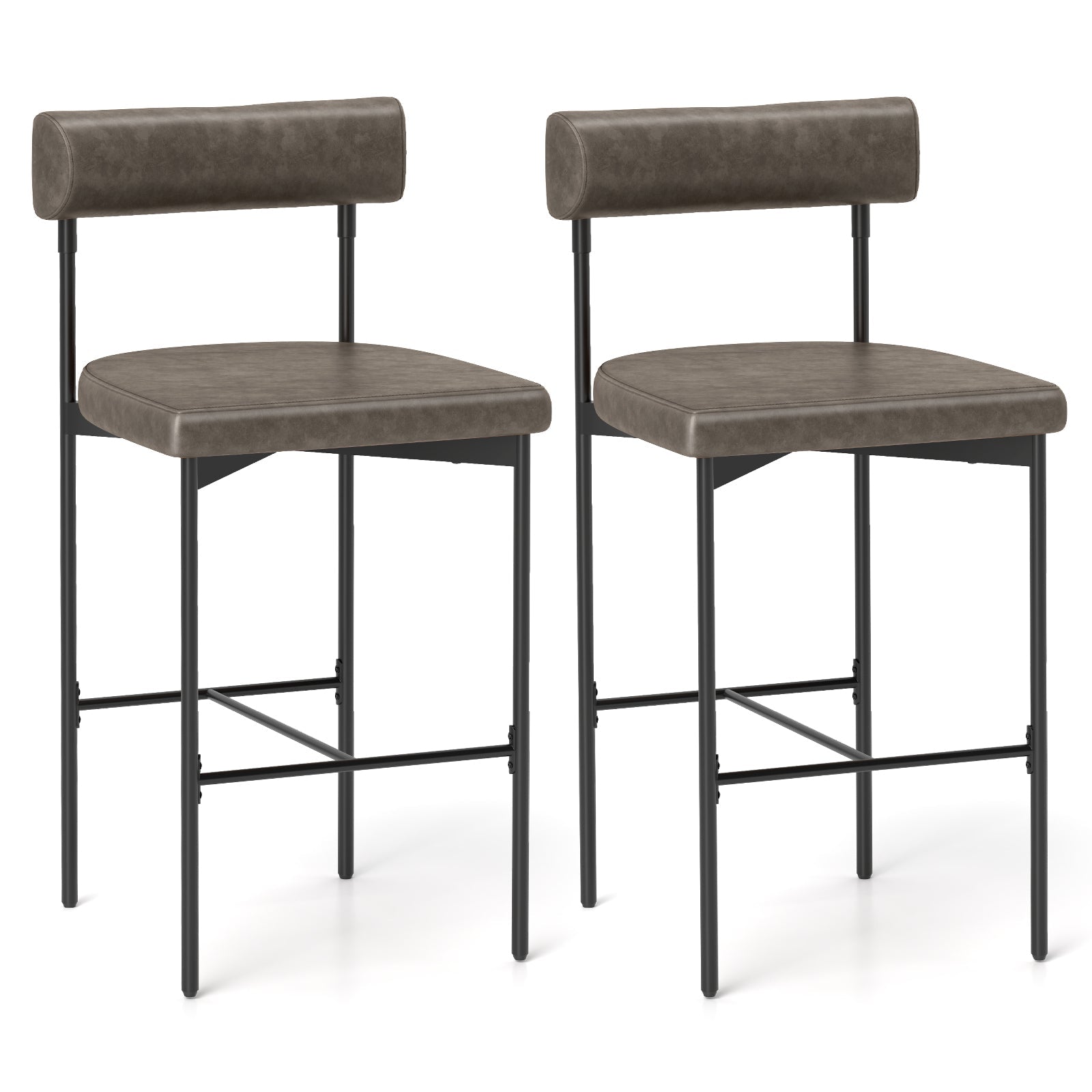 20 Inch Upholstered Bar Stools Set of 2 Counter Height Bar Chairs with  Backrest-Gray
