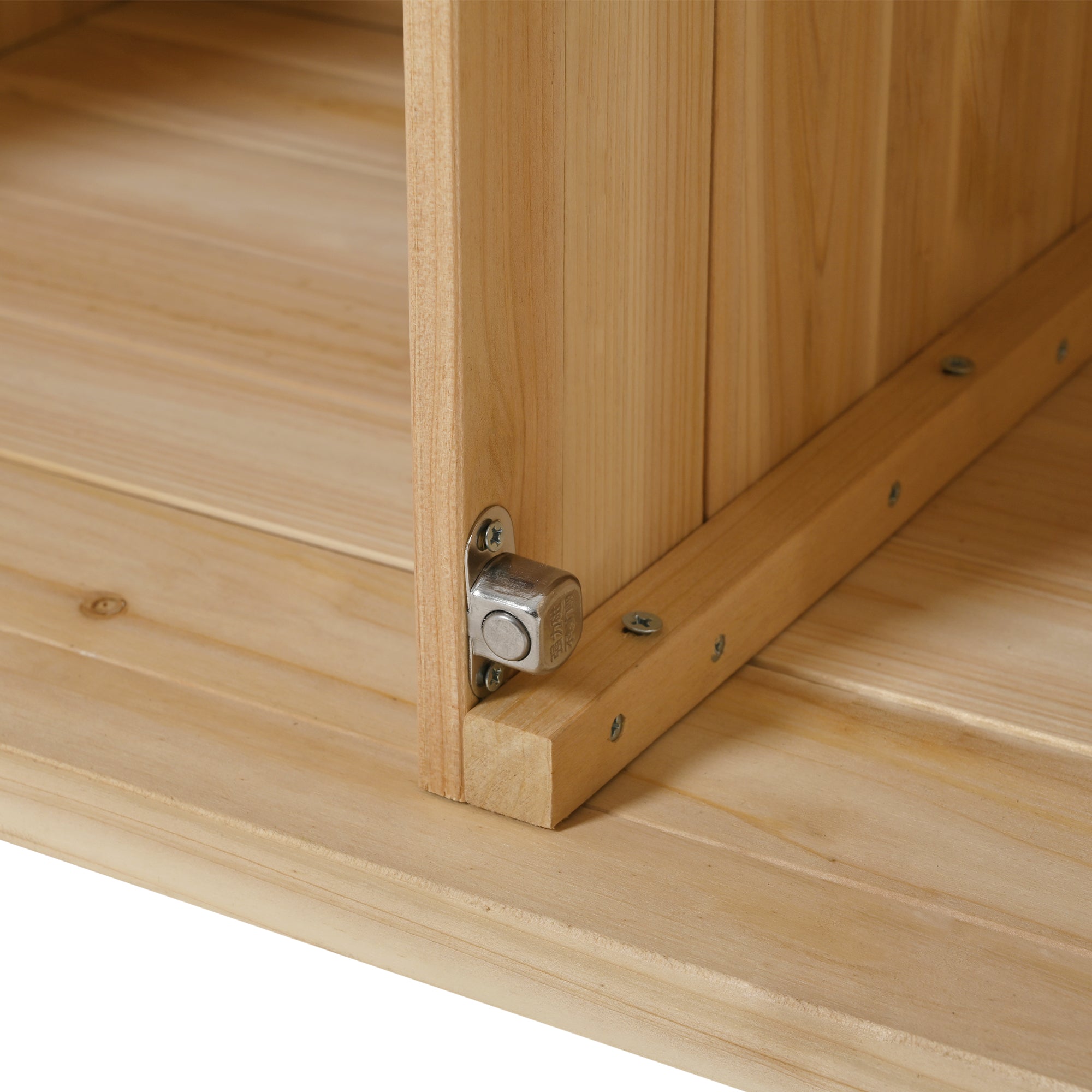 Outdoor Kitchen Island Fir Wood Kitchen Island with Stainless Steel Top, Ample Storage Space, Towel and Spice Racks, Bottle Opener, Natural