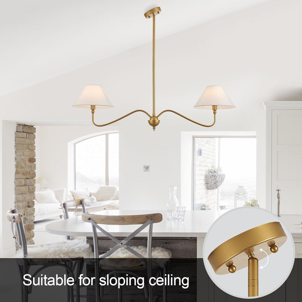 Goldtone Linear 2 Light Chandelier For Kitchen Island