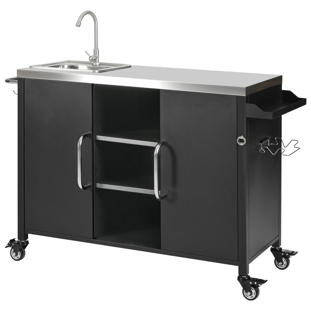 K&K 55.5' Outdoor Kitchen Island with 304 Stainless Steel Sink