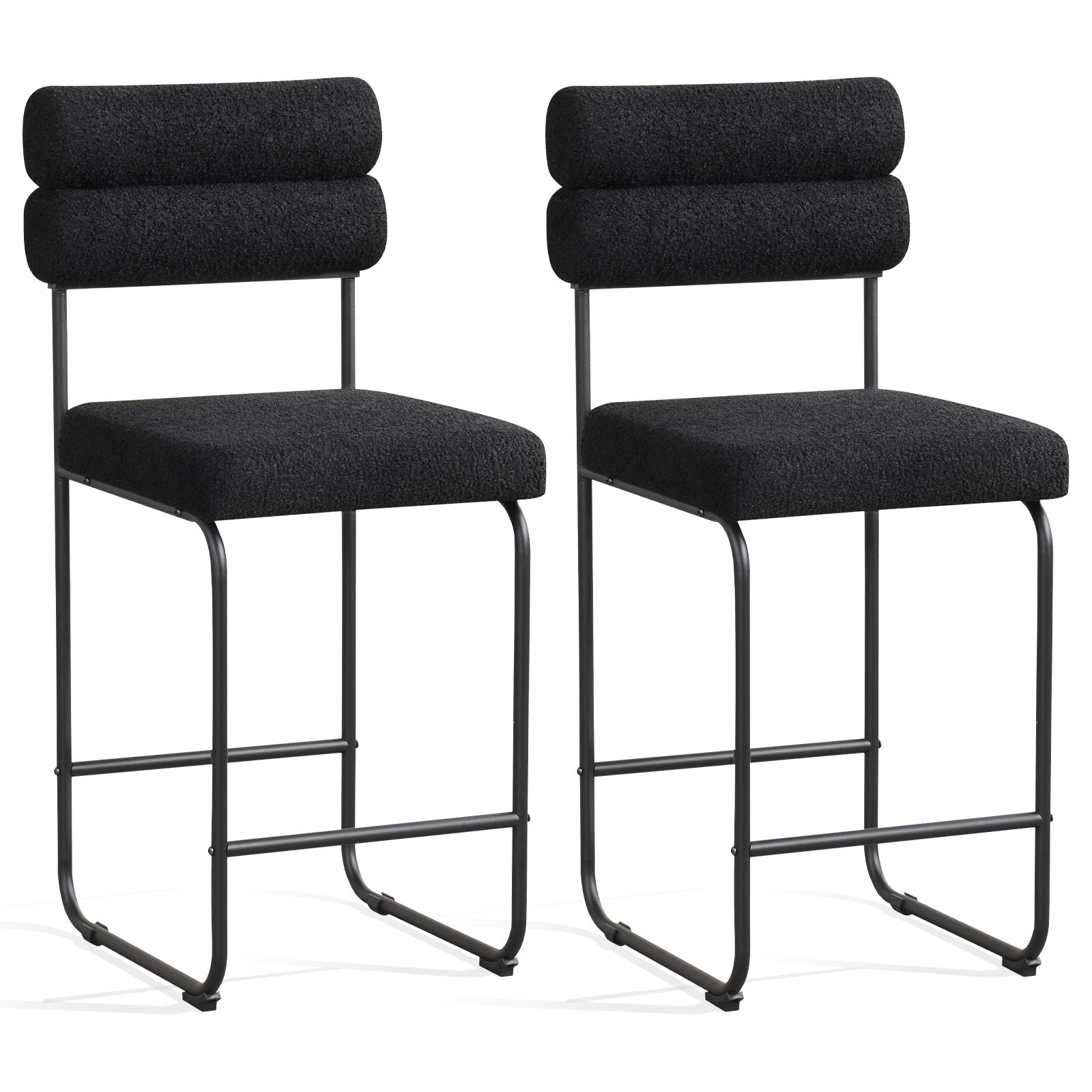 26 Inch Counter Height Bar Stools Set of 2 with Metal Frame and Footrest-Black