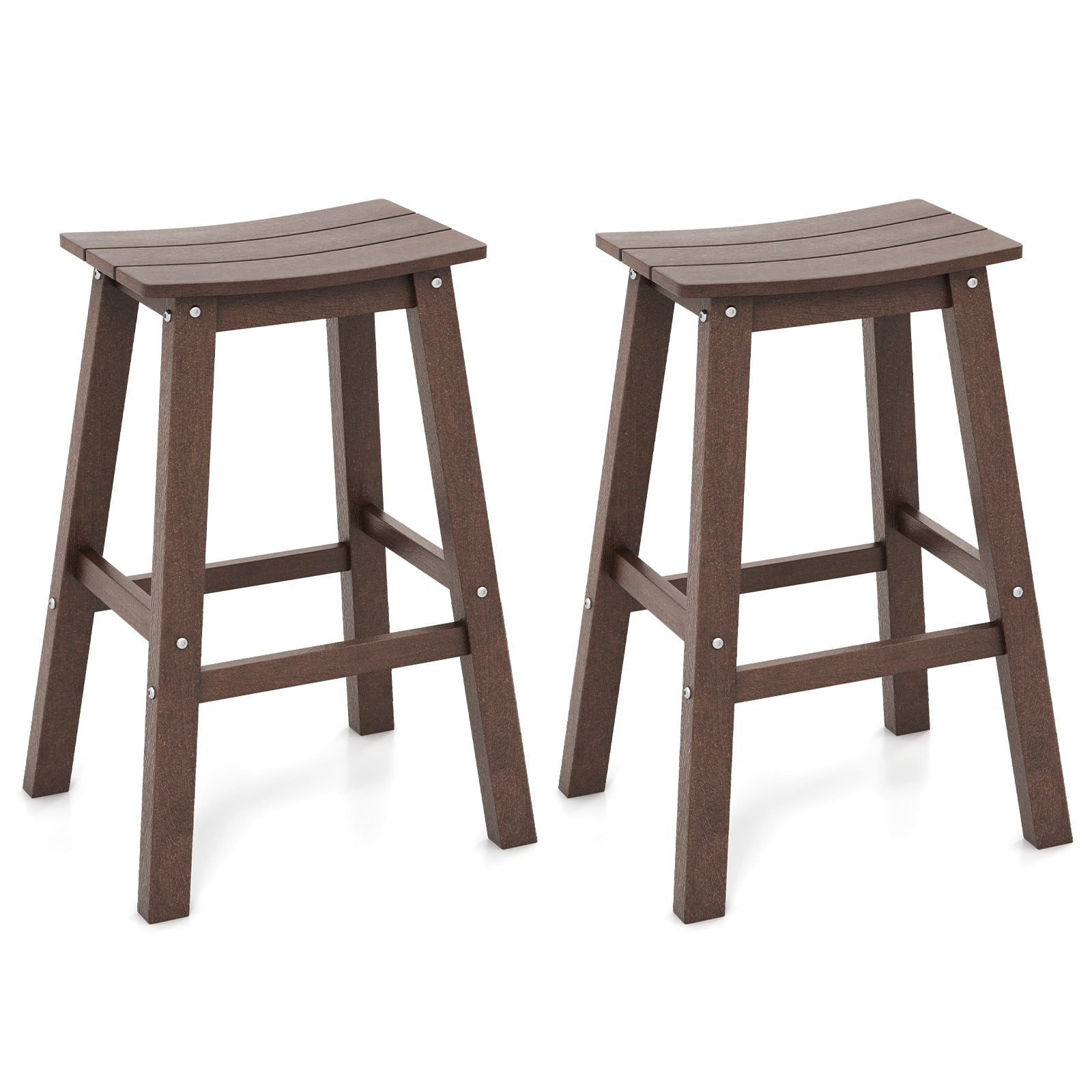29 Inch HDPE Patio Bar Stool Set of 2 Armless Saddle Stools-Brown
