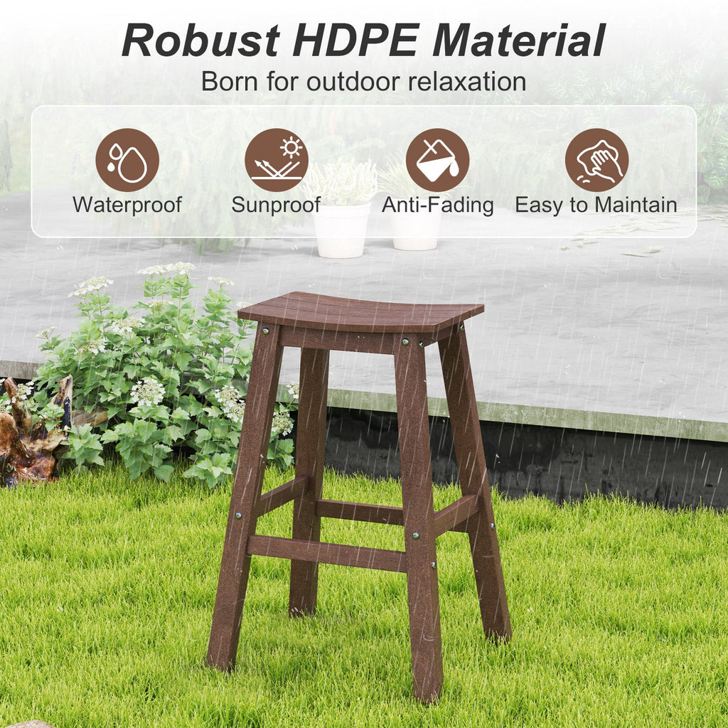 29 Inch HDPE Patio Bar Stool Set of 2 Armless Saddle Stools-Brown