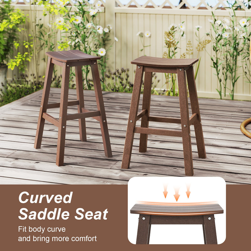 29 Inch HDPE Patio Bar Stool Set of 2 Armless Saddle Stools-Brown