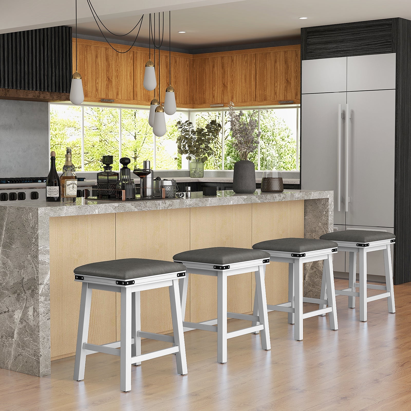 Set of 2 24/30 Inch Dining Bar Stool with Acacia Wood Frame-24 inches