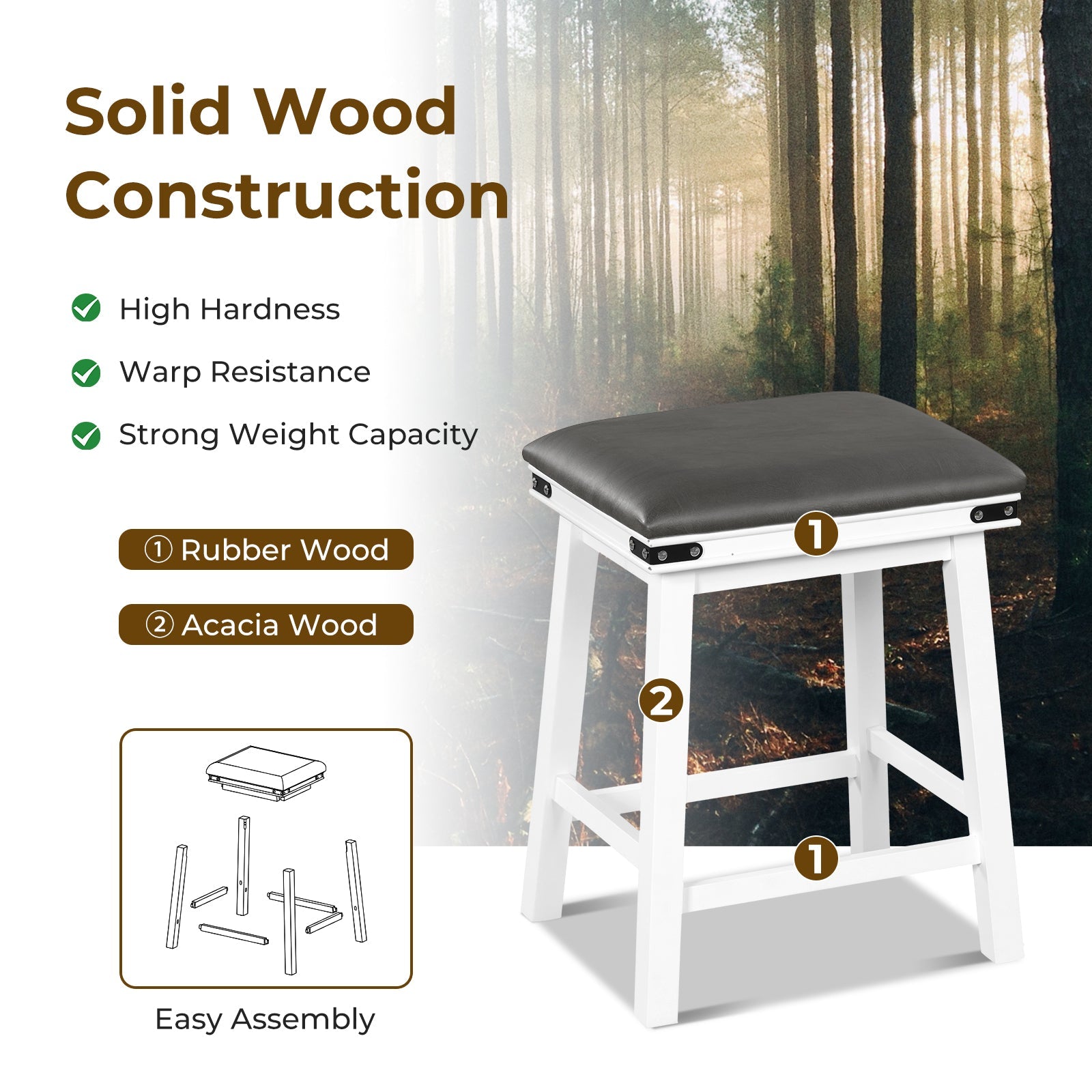 Set of 2 24/30 Inch Dining Bar Stool with Acacia Wood Frame-24 inches