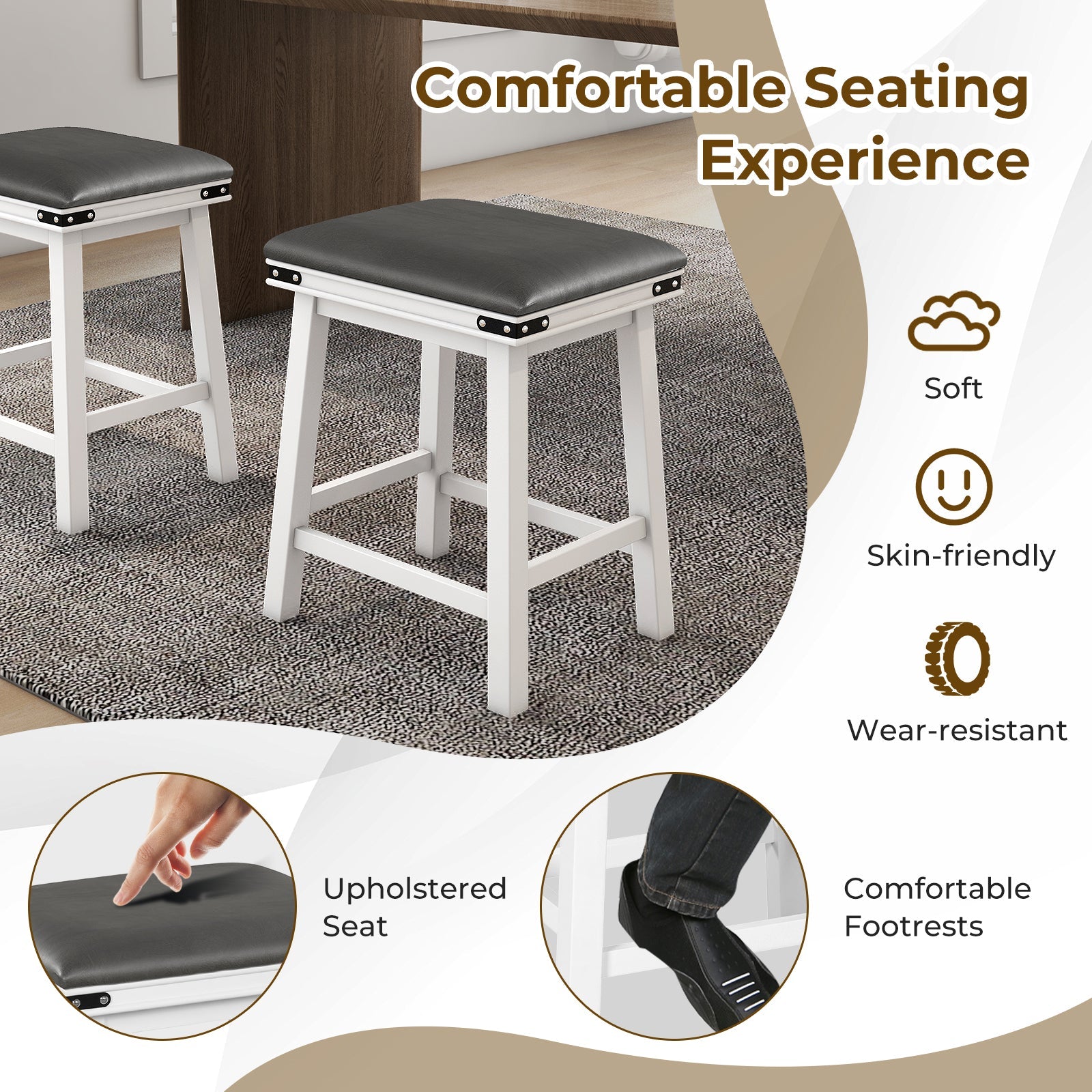 Set of 2 24/30 Inch Dining Bar Stool with Acacia Wood Frame-24 inches