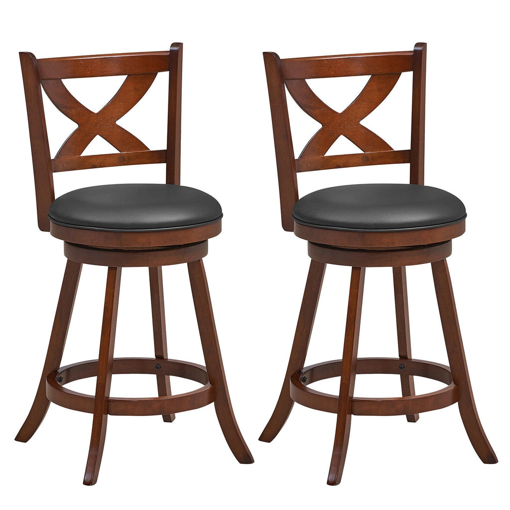 2 Pieces Classic Counter Height Swivel Bar Stool Set with X-shaped Open Back-24 Inch
