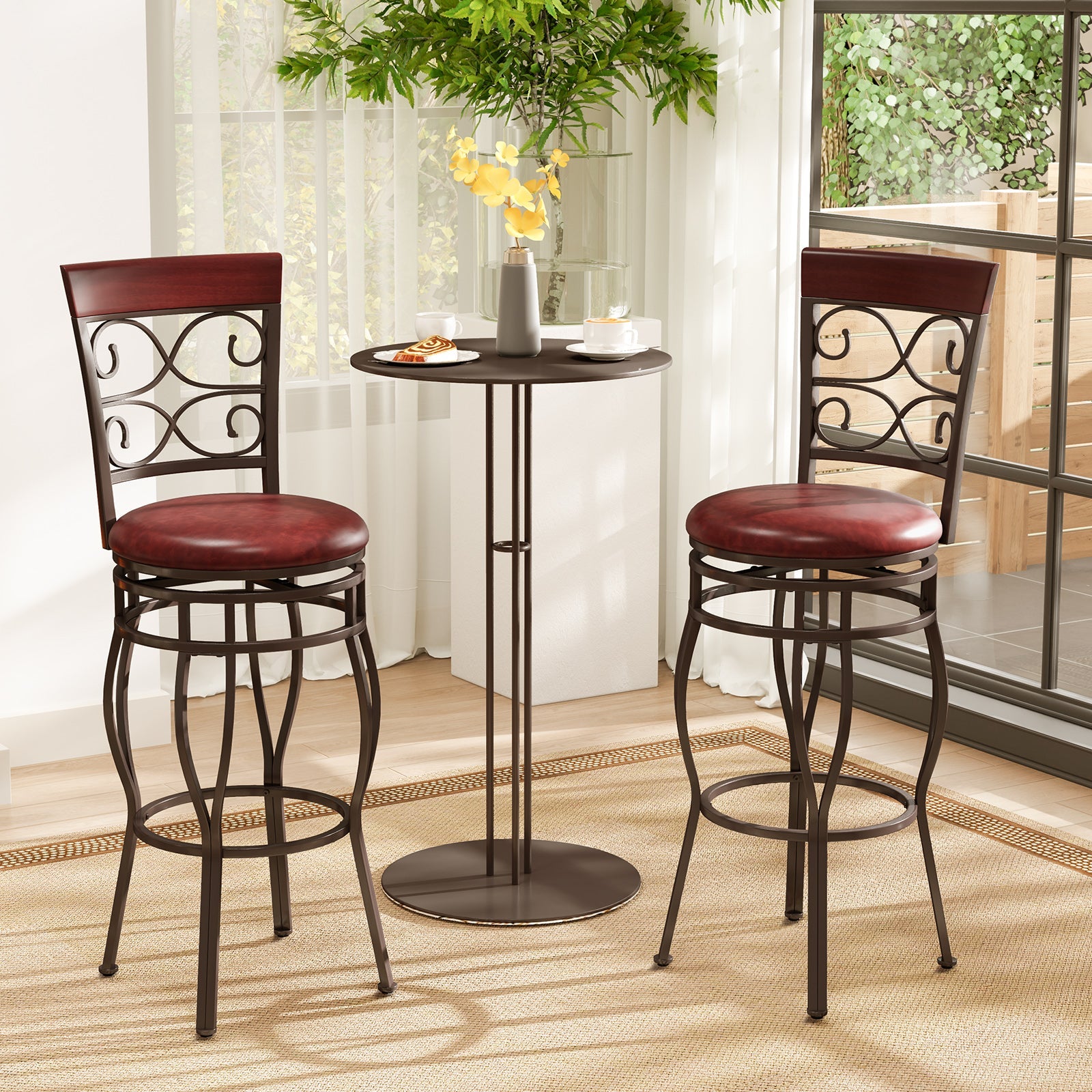 2 Pieces 30 Inch 360 Degree Swivel Bar Stools with Leather Padded Seat-Brown