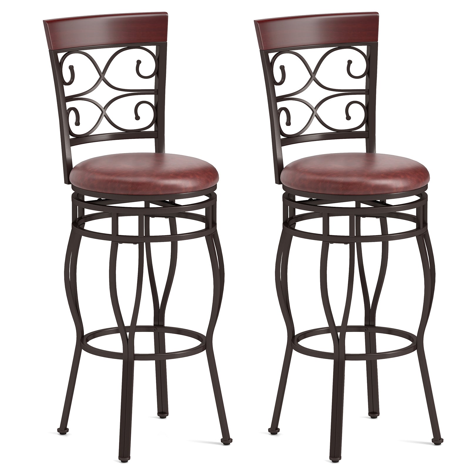 2 Pieces 30 Inch 360 Degree Swivel Bar Stools with Leather Padded Seat-Brown