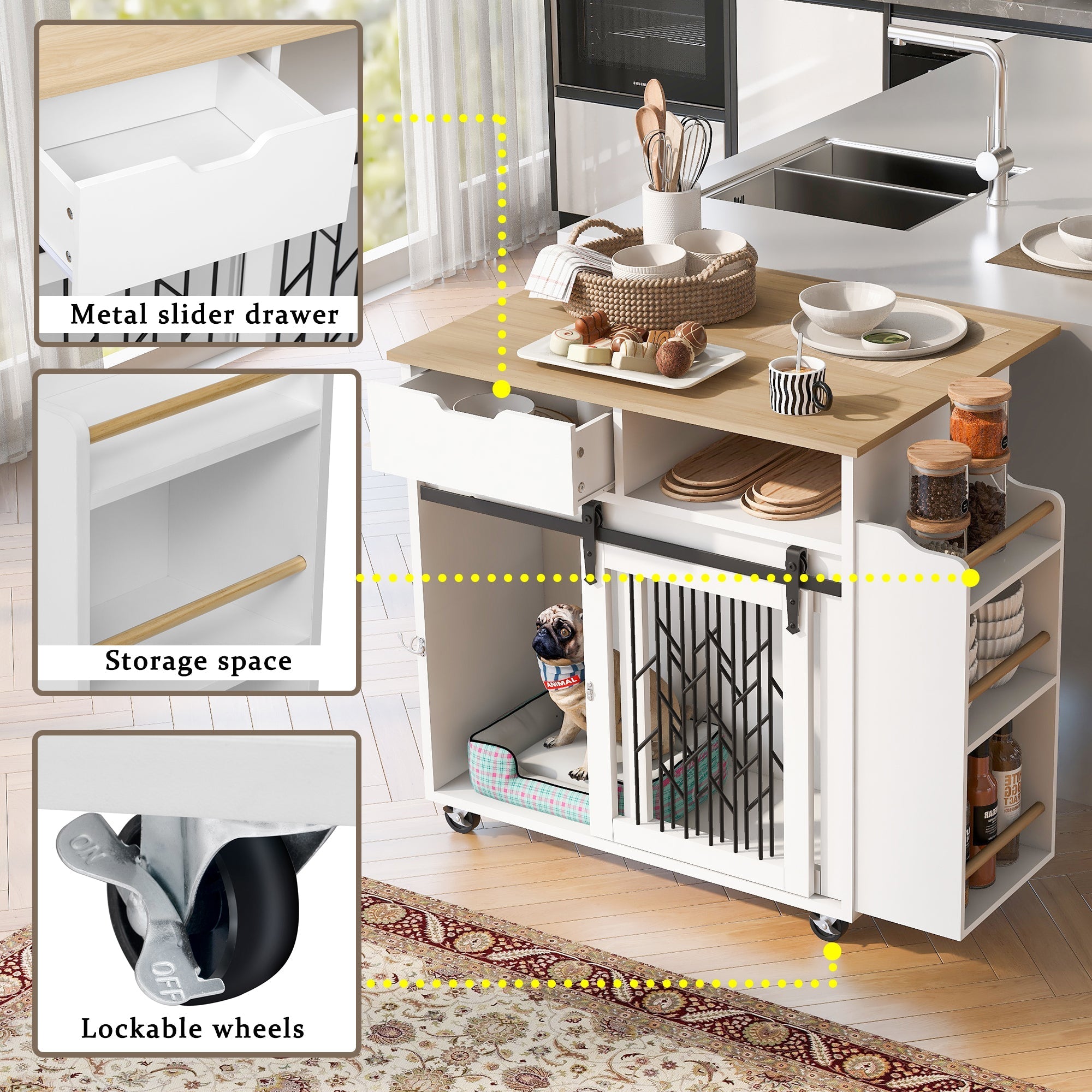 Modern Style 2-in-1 Pet Friendly Dog Crate Kitchen Island End Table