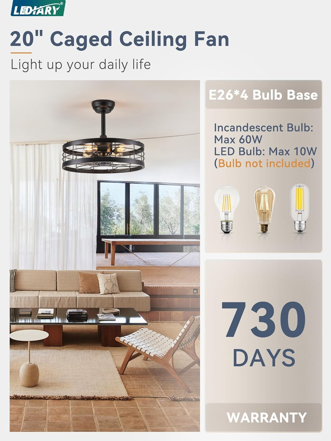 20 Inch Black Bladeless Fandelier Ceiling Fan With Light And Remote 6 Speeds For Kitchen Bedroom Living Room