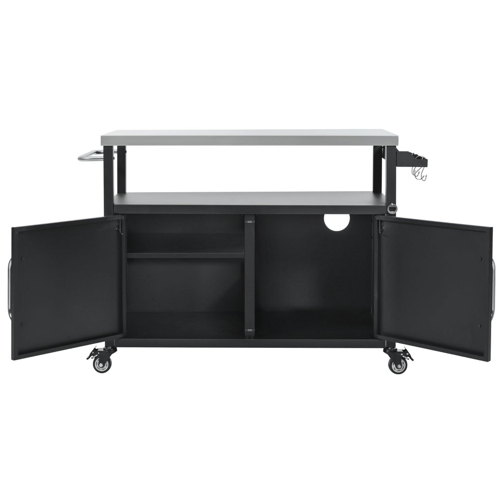 K&K 54.5' Outdoor Kitchen Island with Stainless Steel Tabletop and Storage