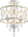 Farmhouse Crystal Ceiling Light Three Light White Fixture