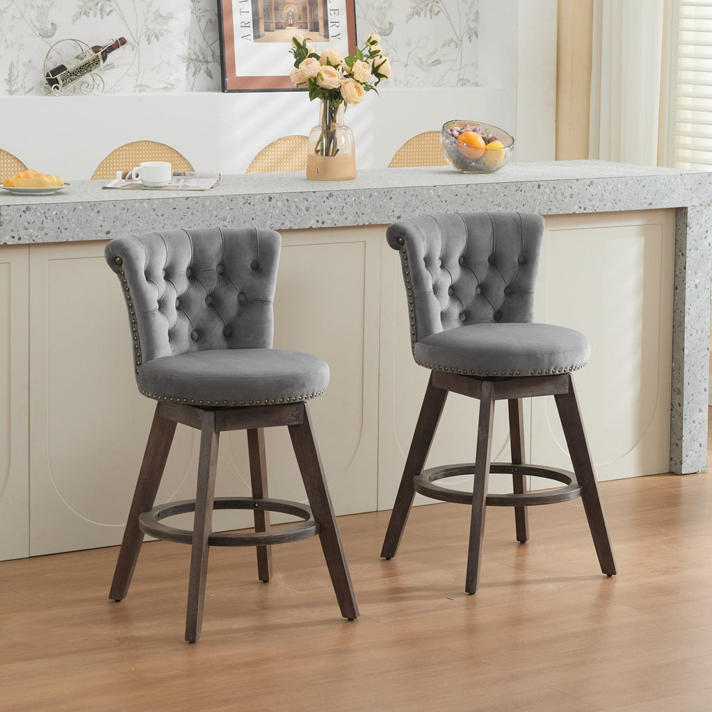 26" Counter Height Bar Stools Set of 2 with 360° Swivel and Velvet Upholstery