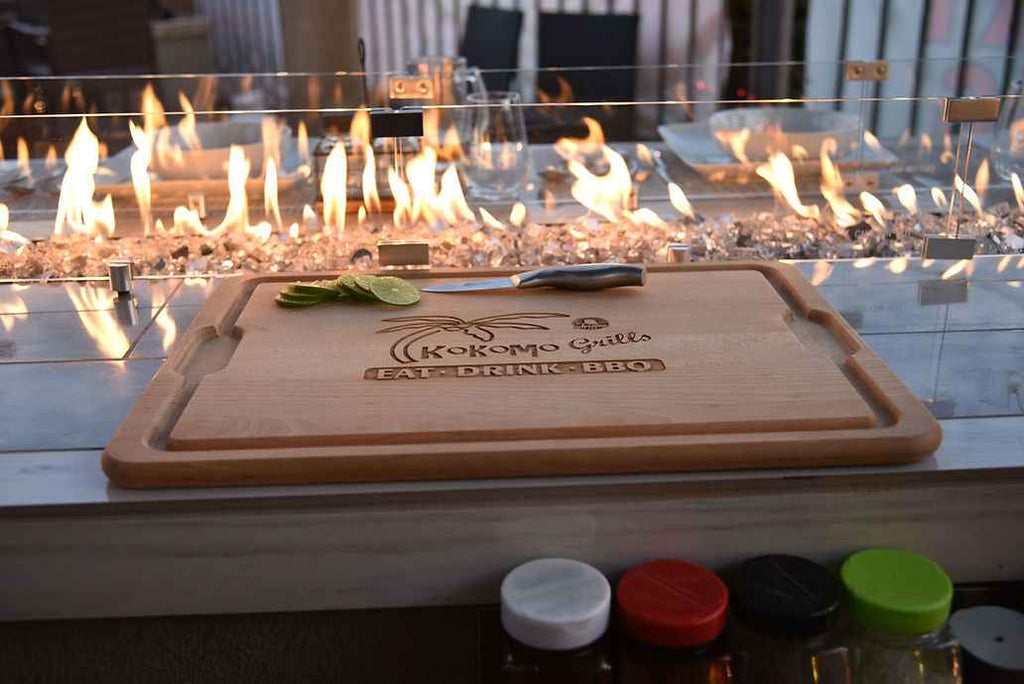 KoKoMo Bermuda Kitchen BBQ Island with Built-In TV, Fire Pit & Bar for Ultimate Outdoor Entertaining