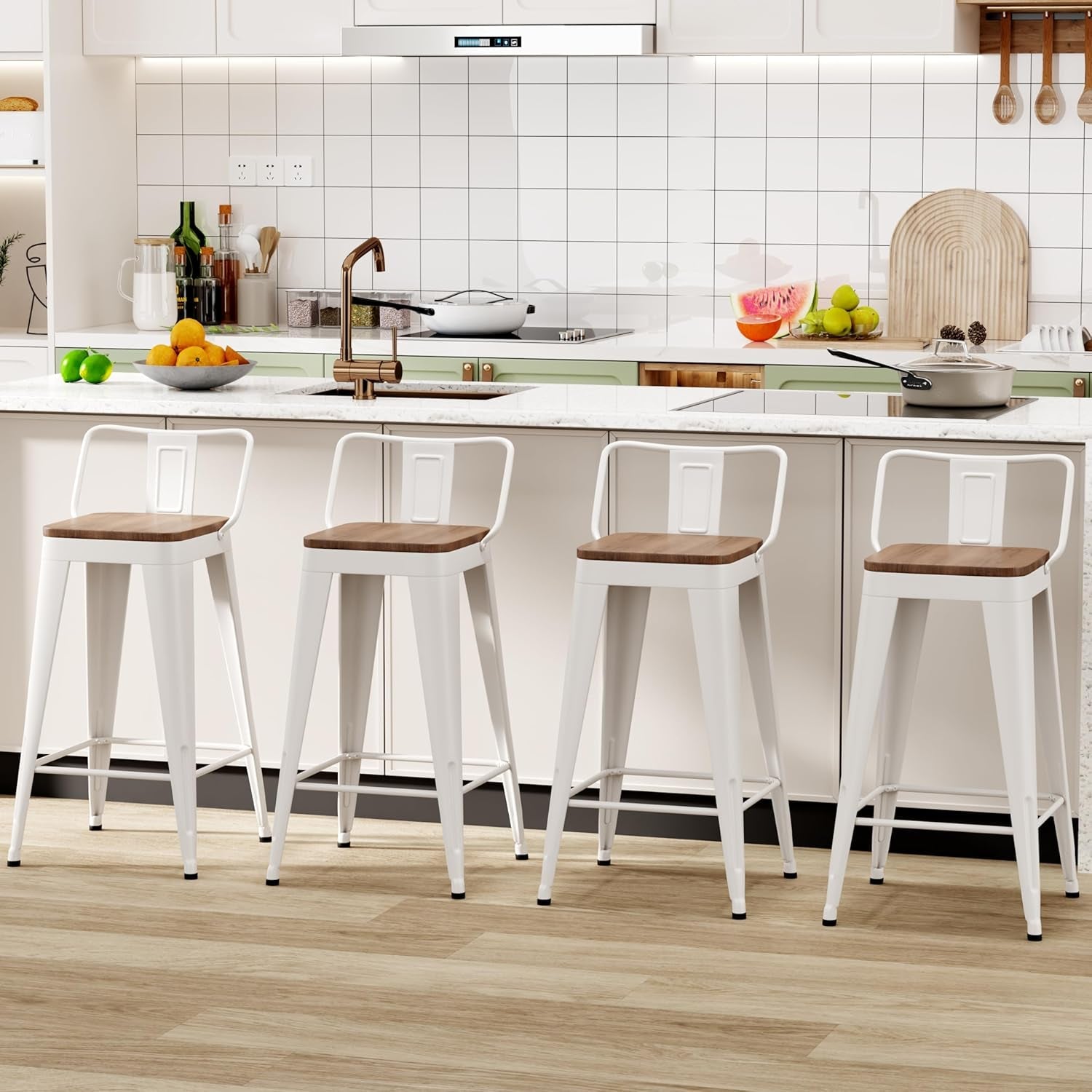 Stylish Set of Four Stackable Counter Height Bar Stools