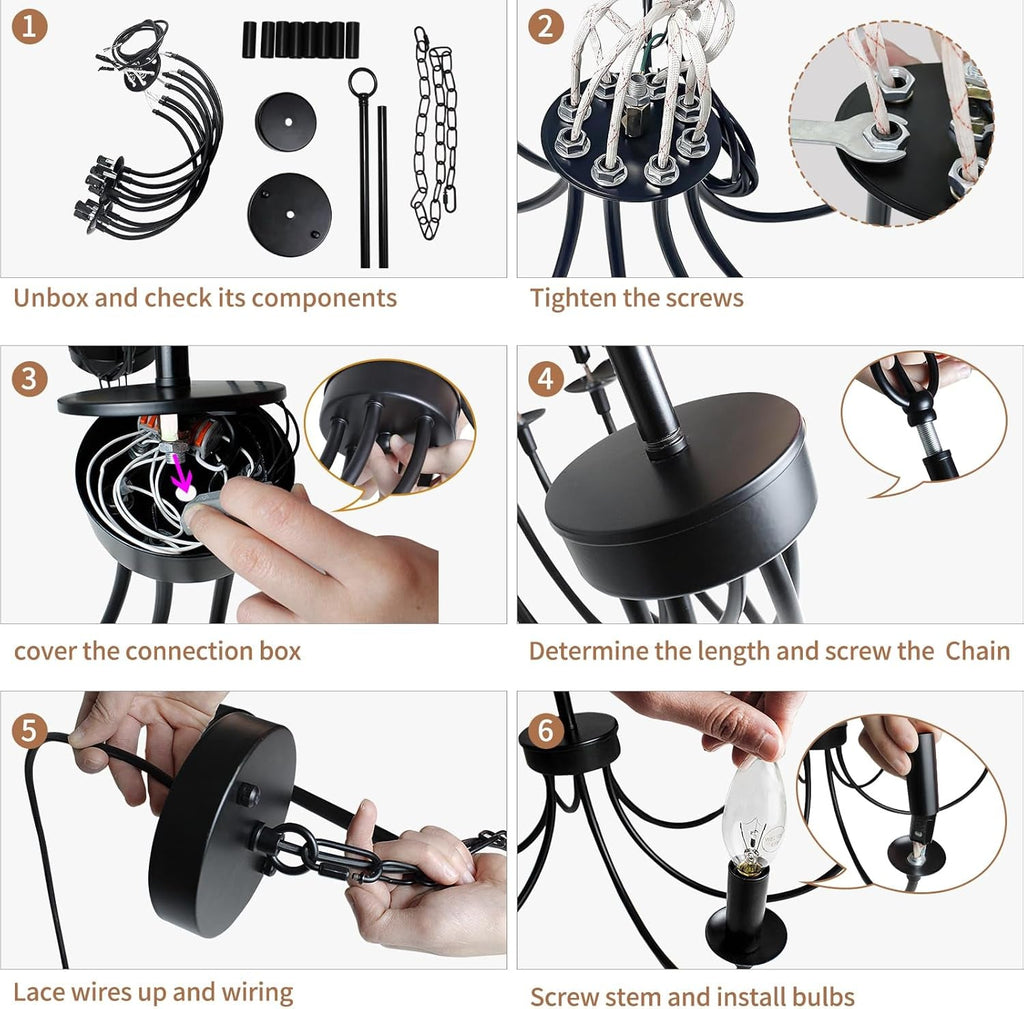 8 Light Matte Black Farmhouse Chandelier For Dining Room