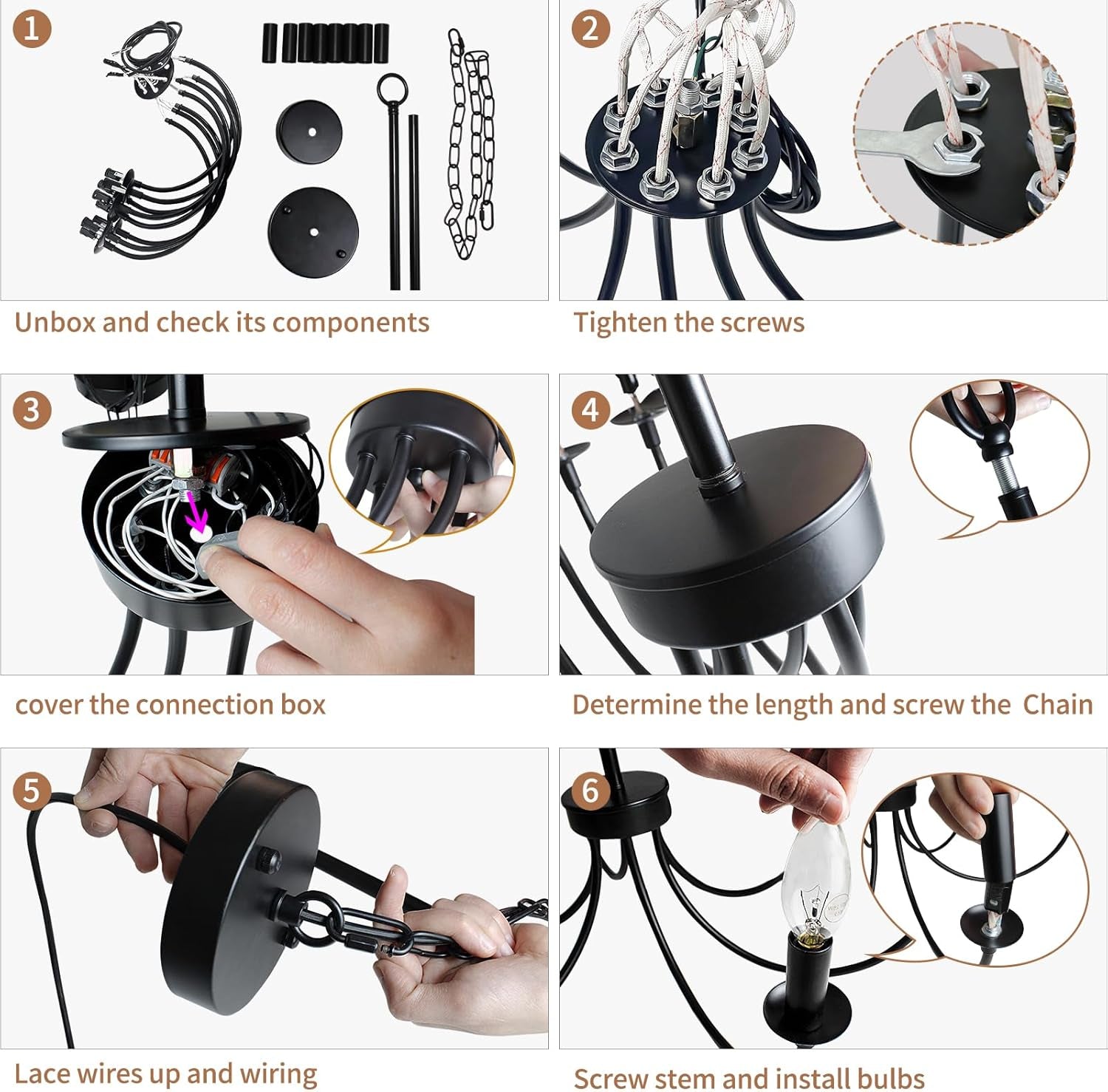 8 Light Matte Black Farmhouse Chandelier For Dining Room