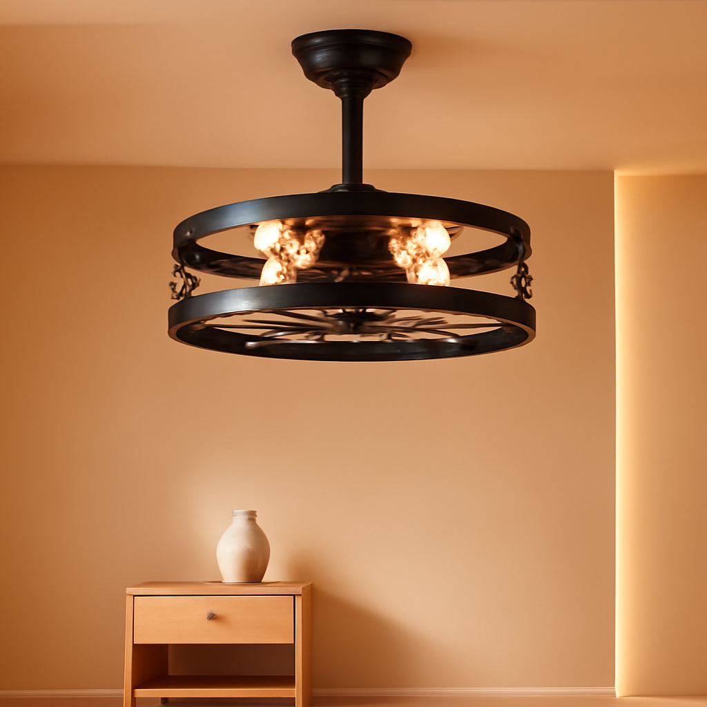 20 Inch Black Bladeless Fandelier Ceiling Fan With Light And Remote 6 Speeds For Kitchen Bedroom Living Room