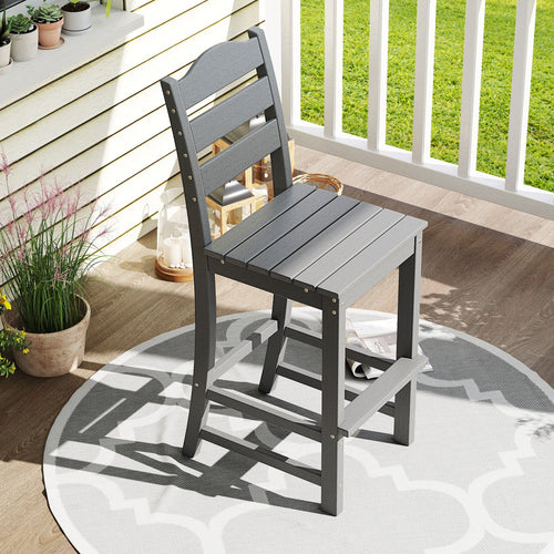 30 Inches Counter Height HDPE Bar Stool with Backrest and Footrest-Gray