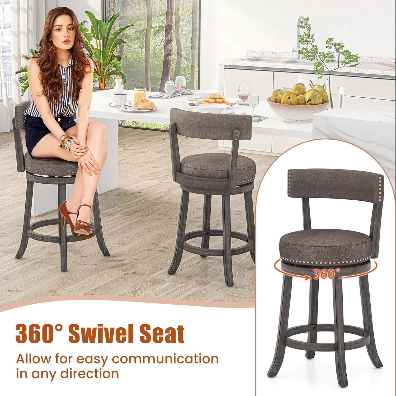 Swivel Bar Stools Set of Two for Kitchen