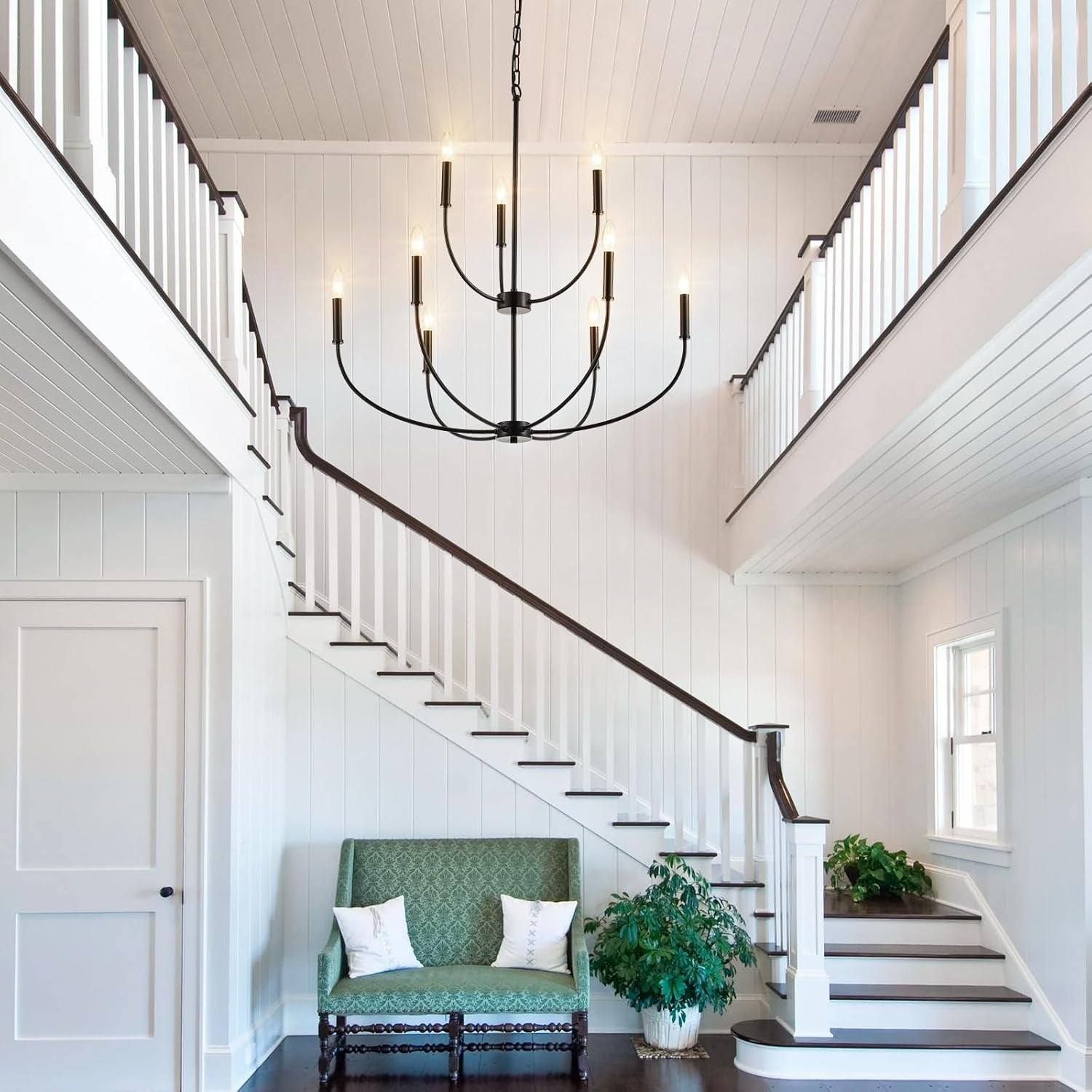 Nine Light Black Chandelier For Entryway Modern Farmhouse