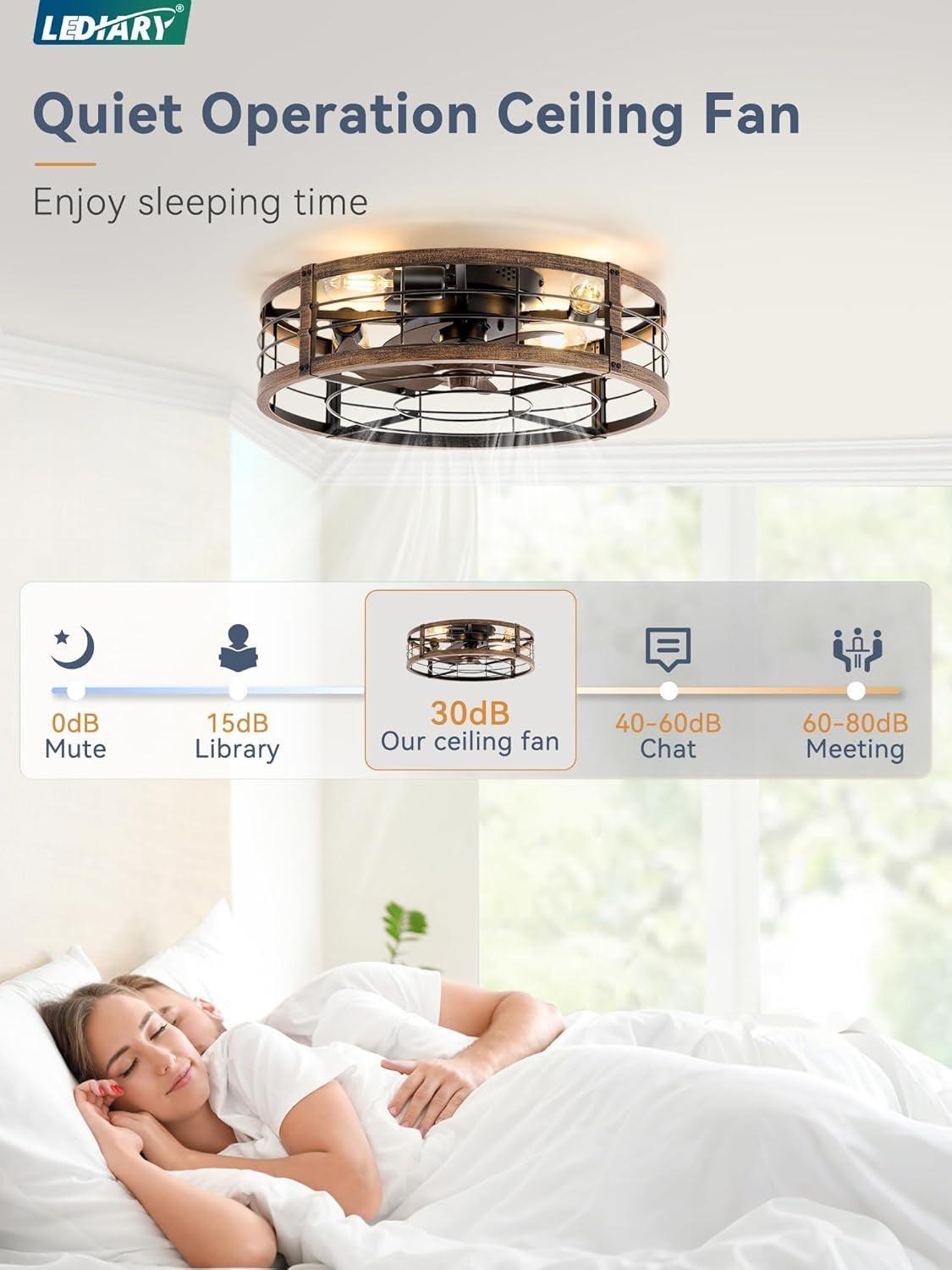 20 Inch Farmhouse Enclosed Ceiling Fan With Integrated LED Remote For Bedroom Kitchen Patio