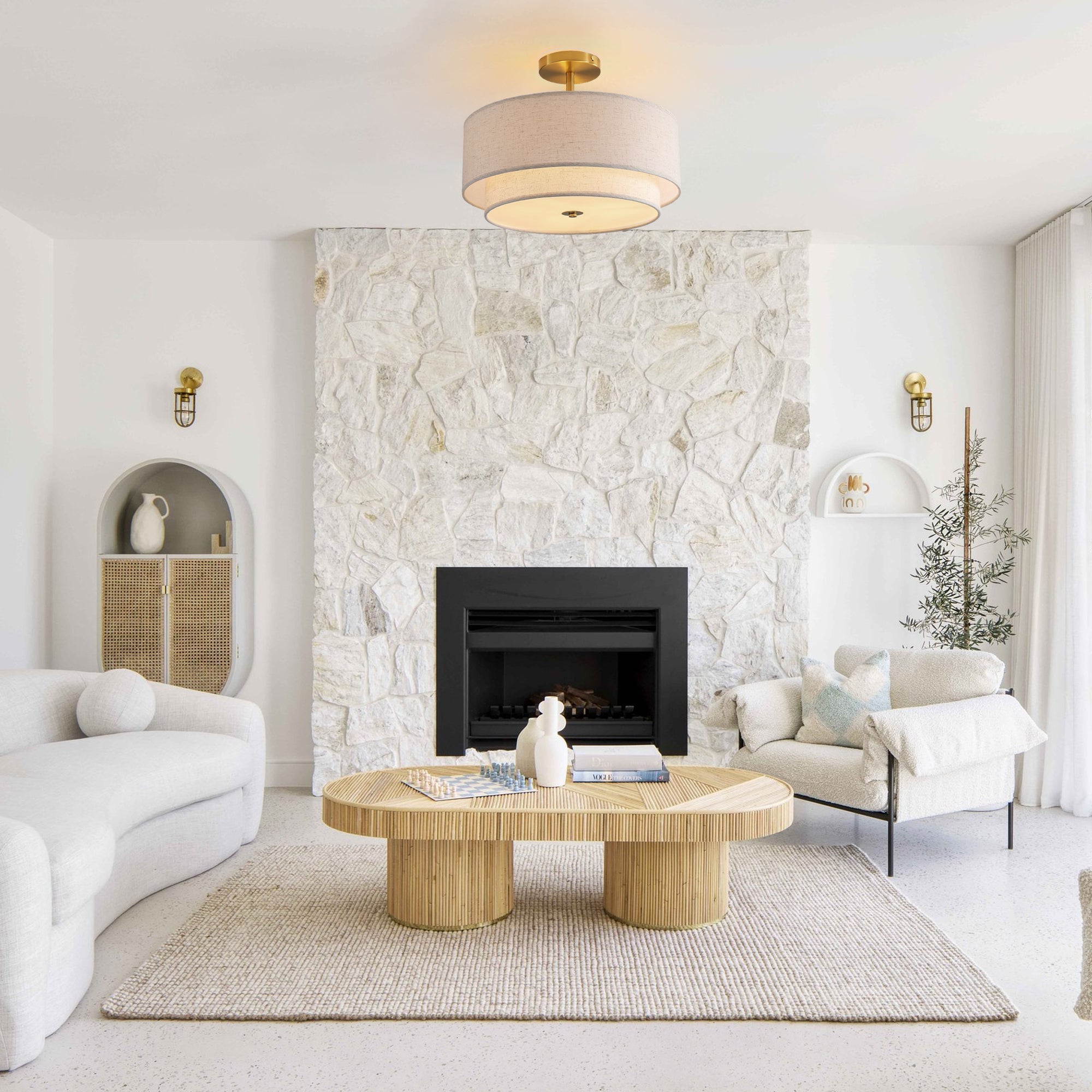 15' Modern Ceiling Light Fabric Upholstered