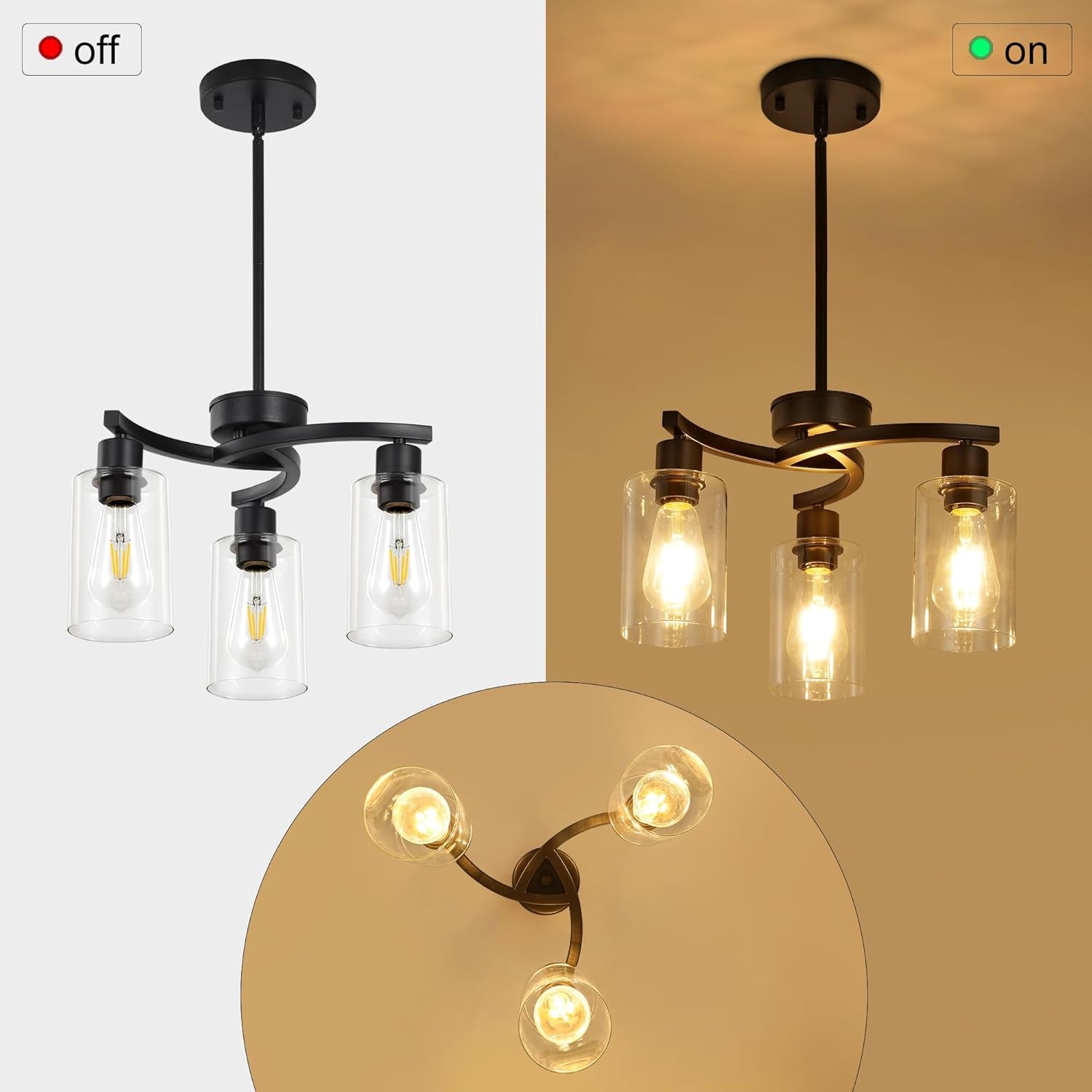 Three Light Black Dining Chandeliers For Kitchen Island